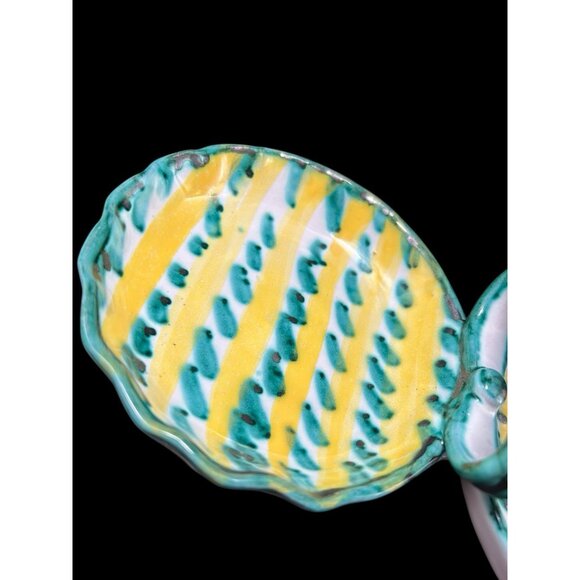 Fratelli Fanciullacci ? Pottery Divided Dish Condiment Olive Green Yellow Italy - Picture 6 of 14